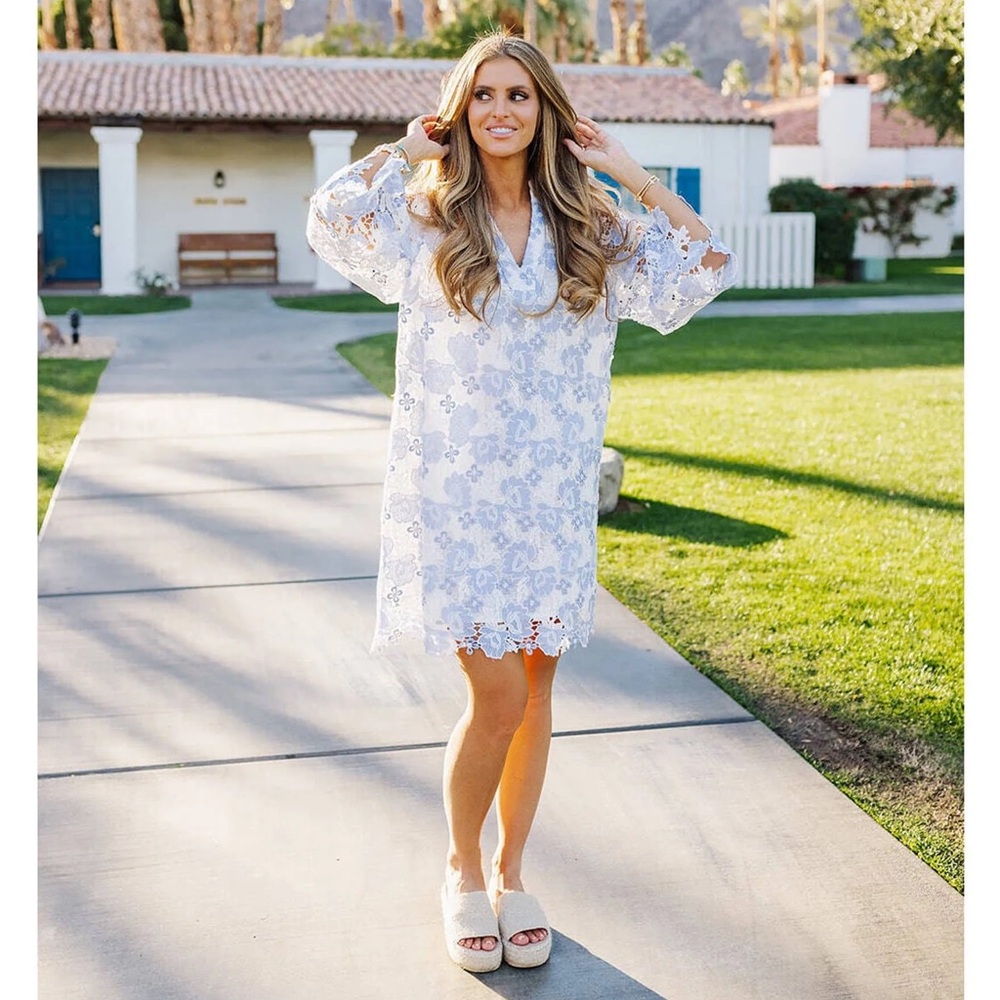 NWT J.Marie Maggie Floral Lace Split V-Neck Long Sleeve Shift Dress Sz S - Picture 4 of 12